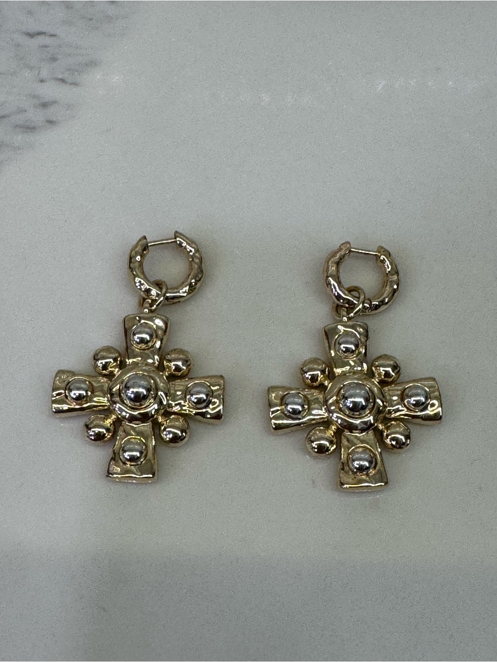 WeWoreWhat Gold Cross Hammered Pendant Drop Earrings
